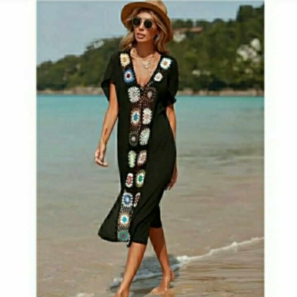 Swimsuit Cover Up Crochet Dress Black Small NEW 🌊 LAST 1 - Picture 1 of 9